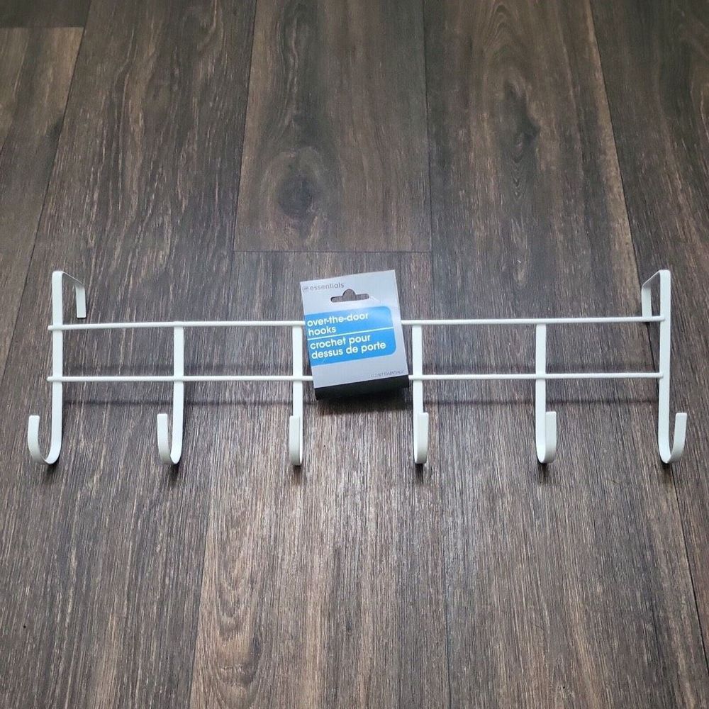 Essentials White Over The Door Rack With 6 Hooks
